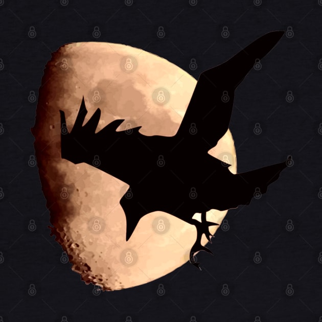 Nocturnal Crow Silhouetted Against A Pink Red Moon by taiche